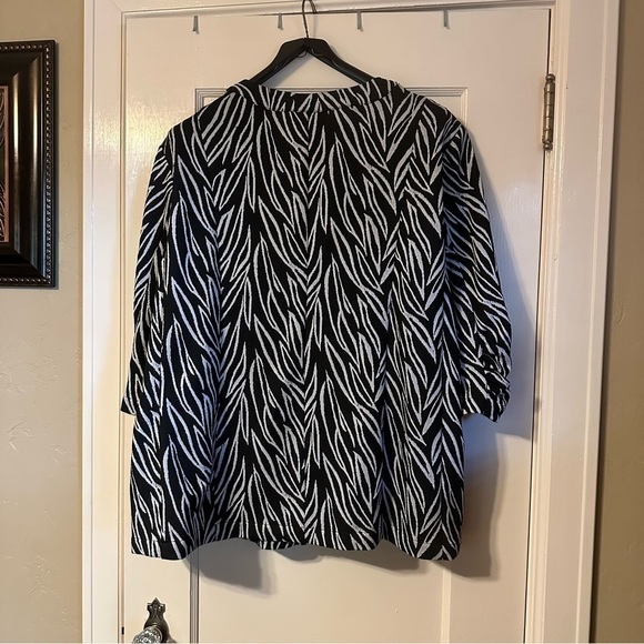 Maggie Barnes Blazer Black & White Zebra Print 3/4 Sleeve Glam Edgy 80s 3X - Picture 3 of 10